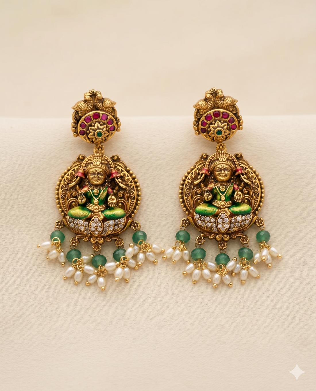 Antique Lakshmi Temple Necklace with Pendant & Matching Earrings