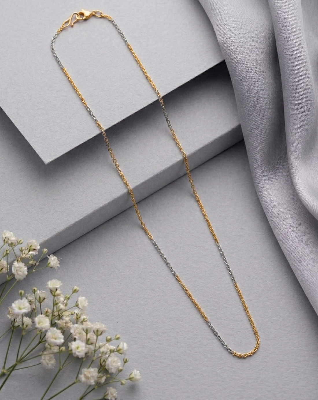 Two Tone Minimal Link Chain Necklace | Gold Silver Chain for Women