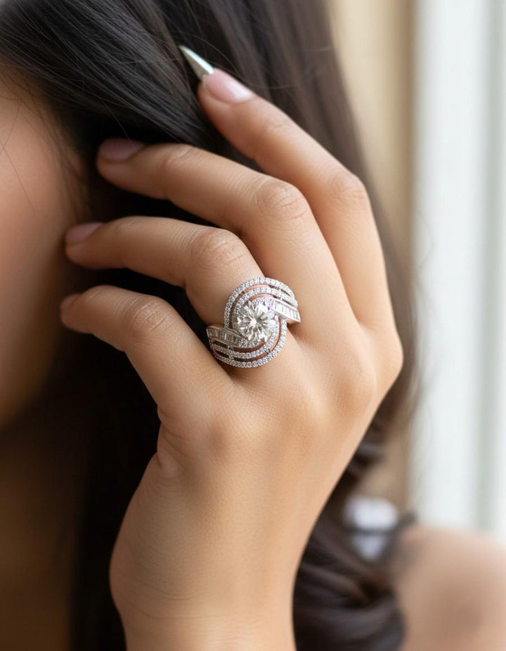 Luxury Swirl Halo Diamond Finish Adjustable Ring for Women