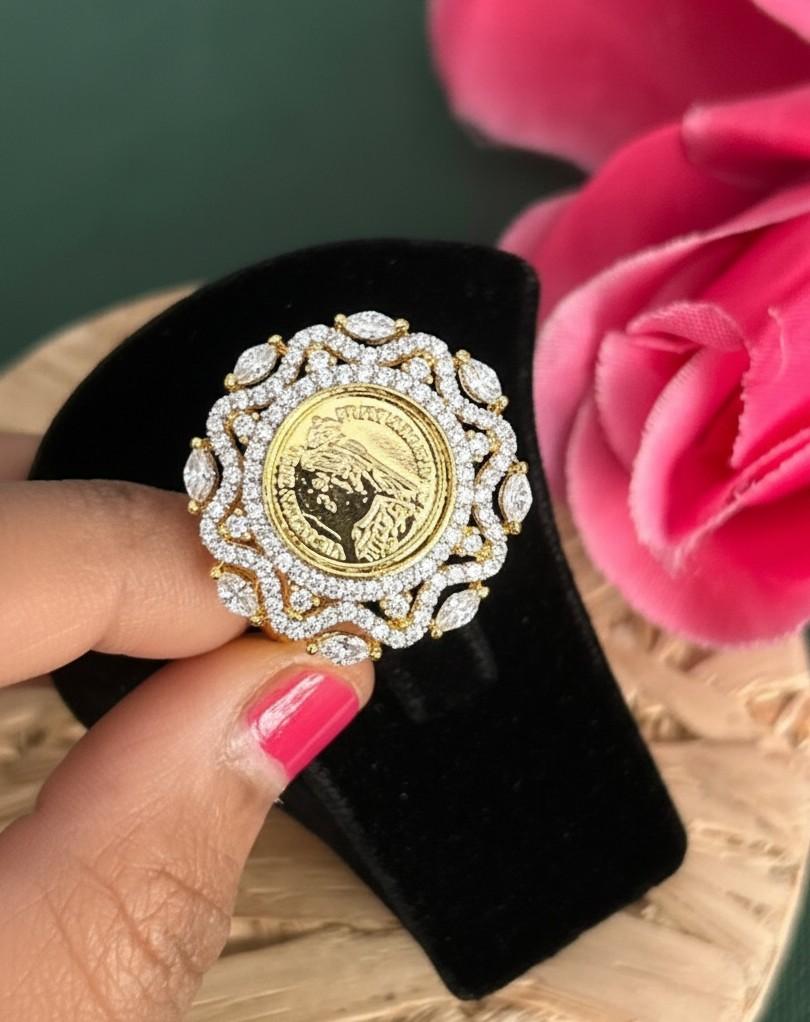 Royal Coin Halo Adjustable Diamond Finish Ring for Women