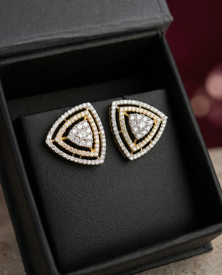Aurelia TriLuxe Studs – Geometric Diamond Triangle Earrings in Gold & Silver Finish