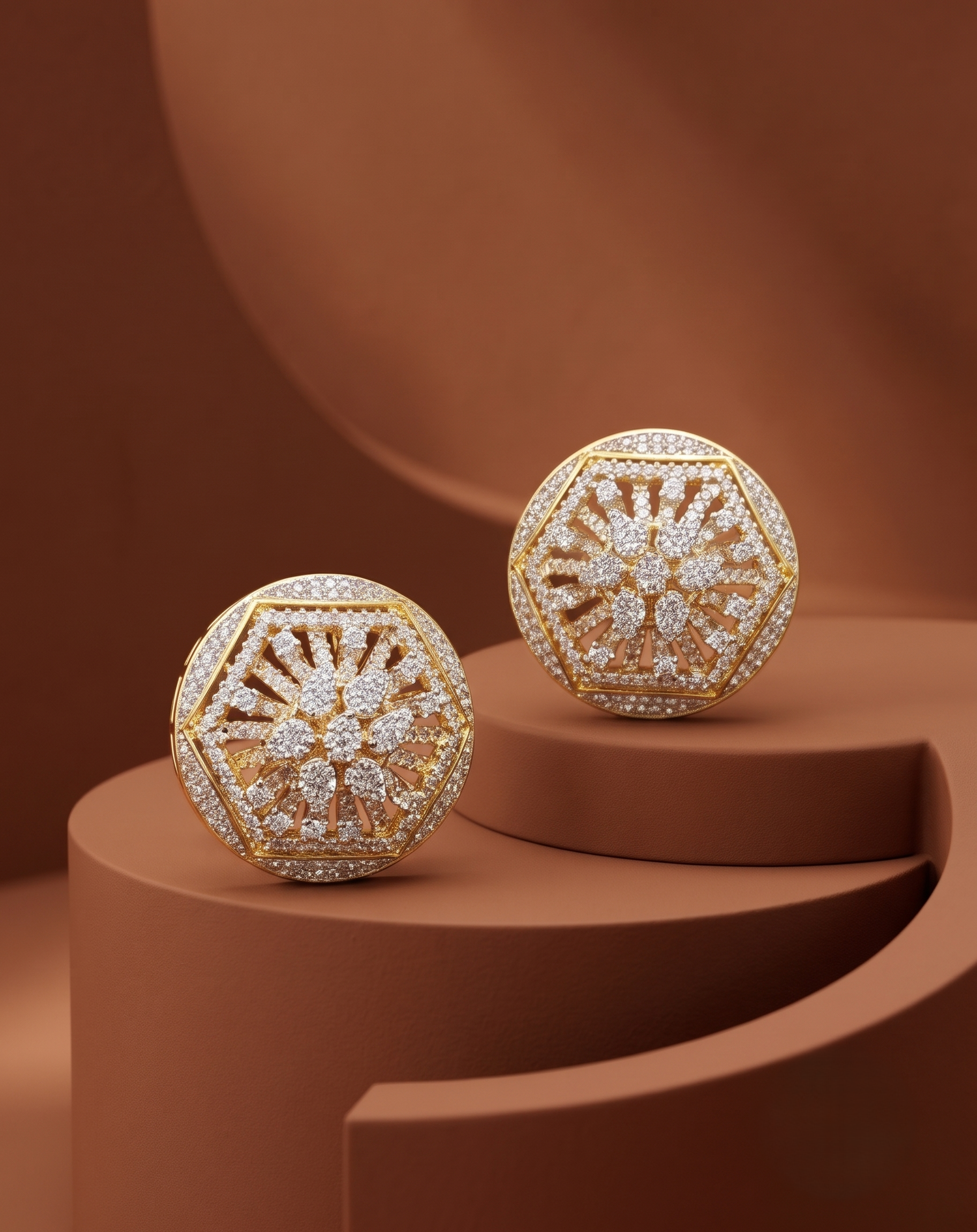 Round Diamond-Style Stud Earrings | Gold Finish Jewellery