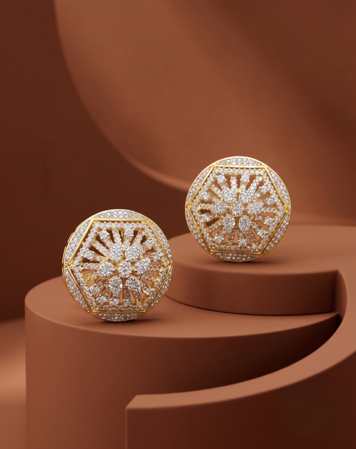 Round Diamond-Style Stud Earrings | Gold Finish Jewellery