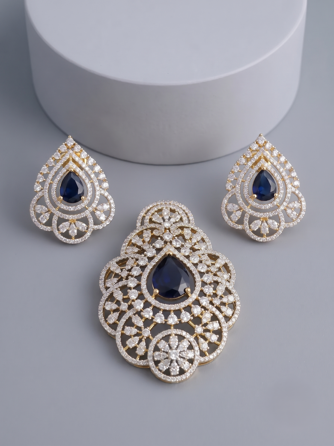 Premium Ruby Red Crystal Designer Pendant Set in Gold Tone