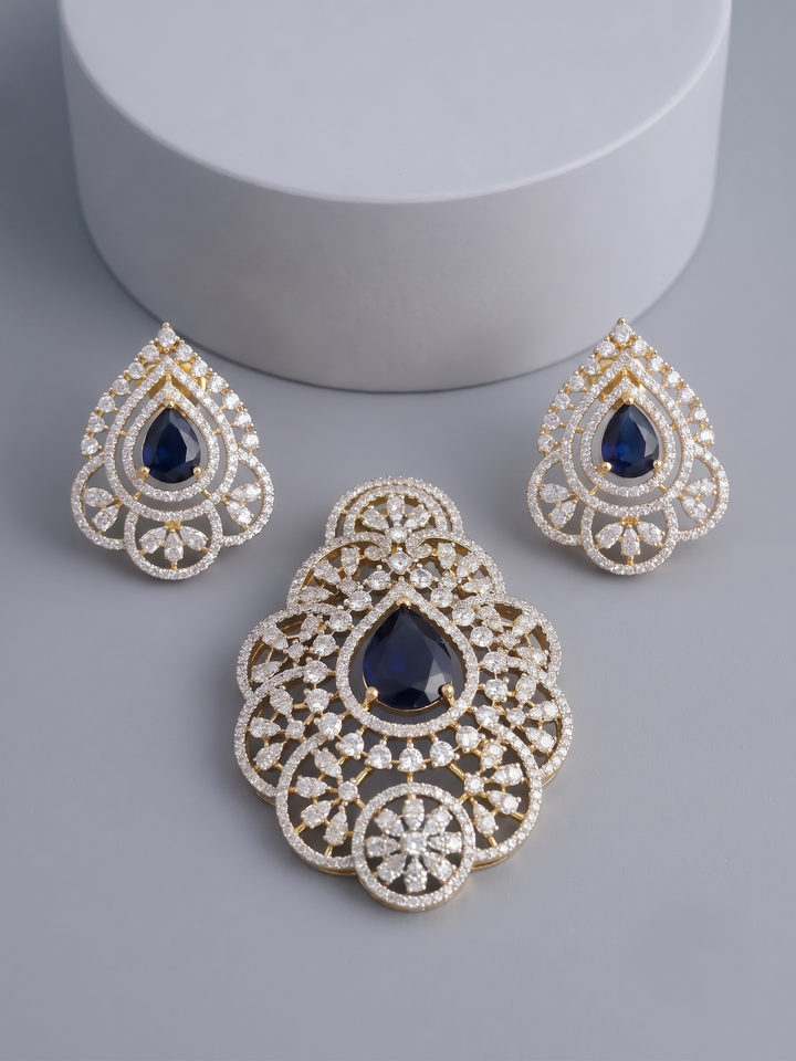 Premium Ruby Red Crystal Designer Pendant Set in Gold Tone