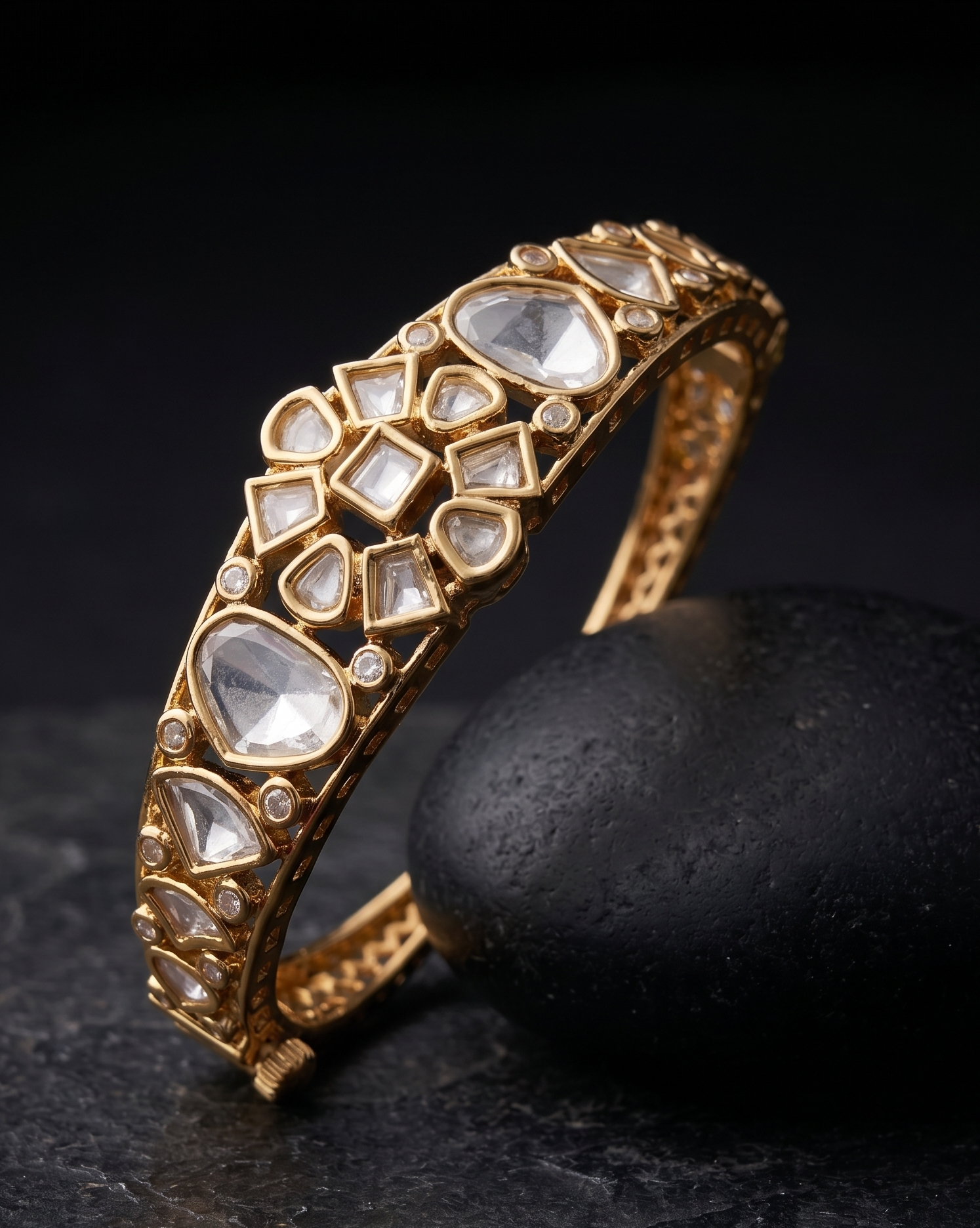 Rajnidhi Polki Gold Tone Openable Braclete For Women