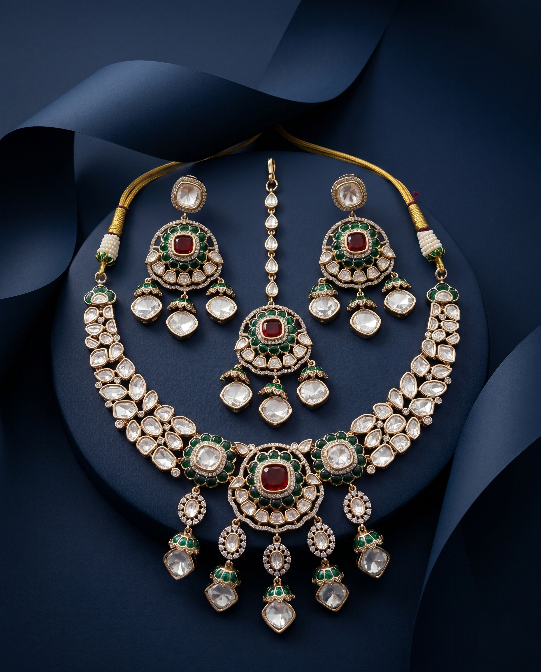 Ruhani Ruby Green Moissanite Necklace Set with Earrings