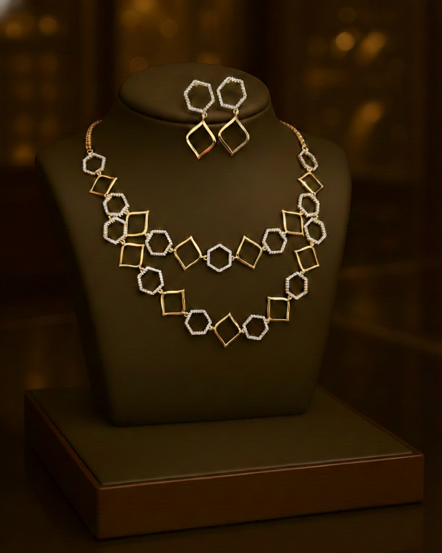 Jewelry set with necklace and earrings on a dark background