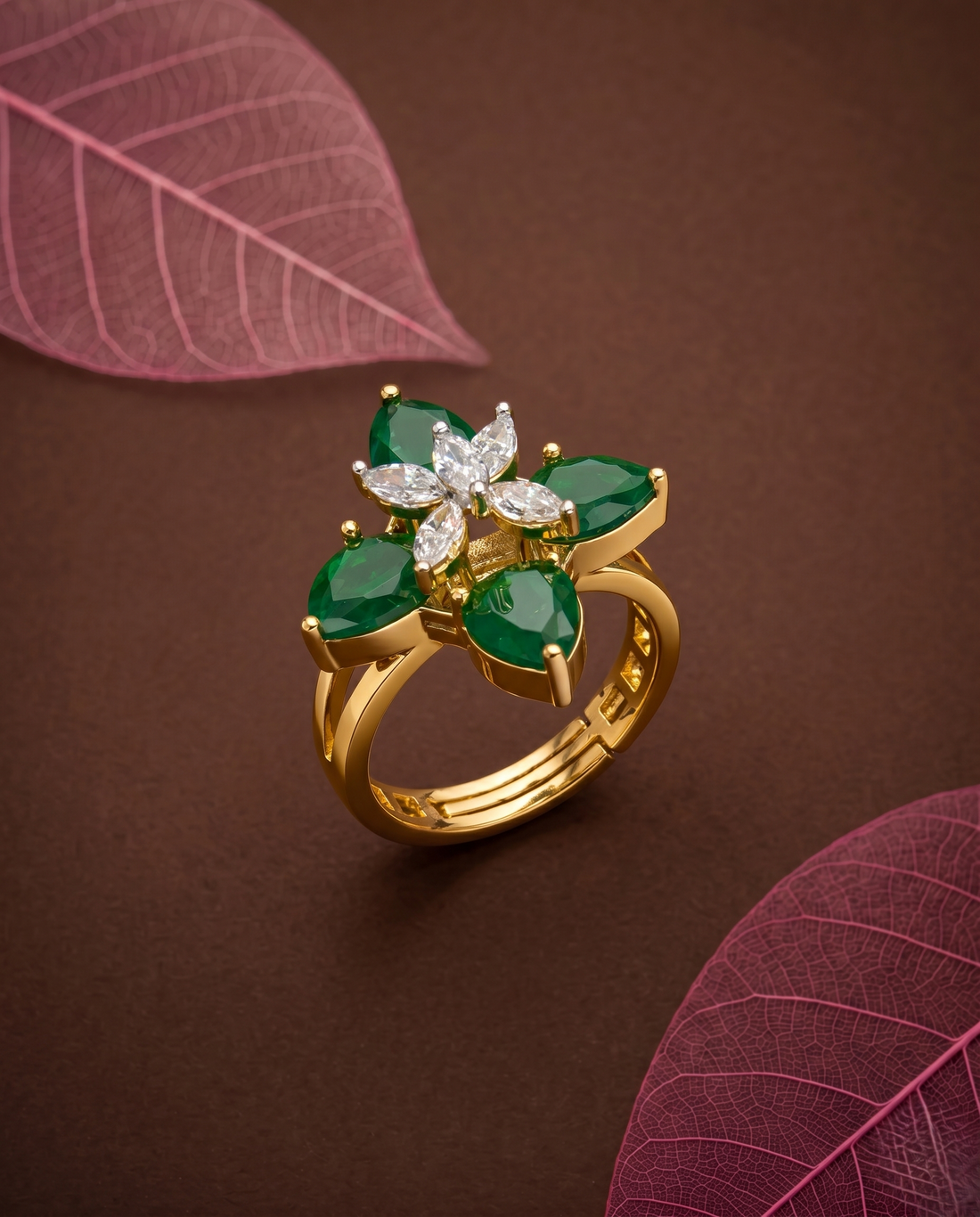 Meher Emerald Blossom Adjustable Ring for Women