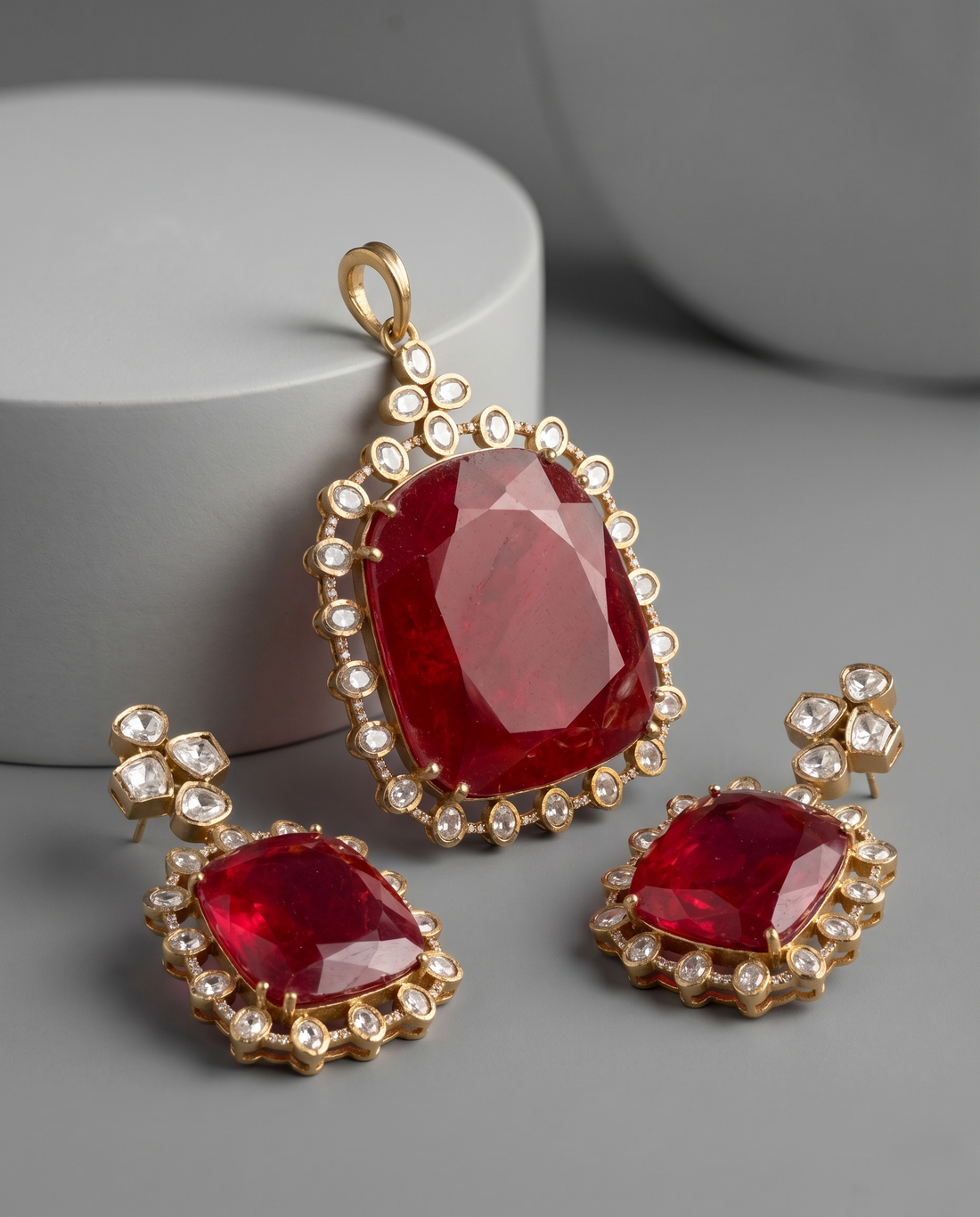 Rougevia Ruby Doublet Moissanite Pendant Set