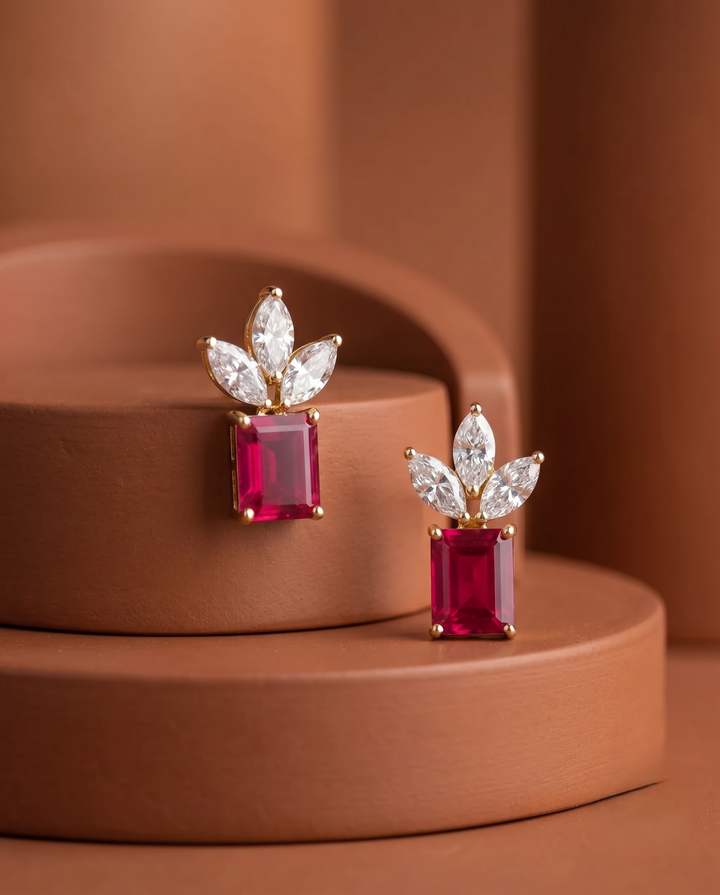 Premium Regalia Prism Studs – Gold Polish Emerald Cut Diamond Earrings (Multi Color)