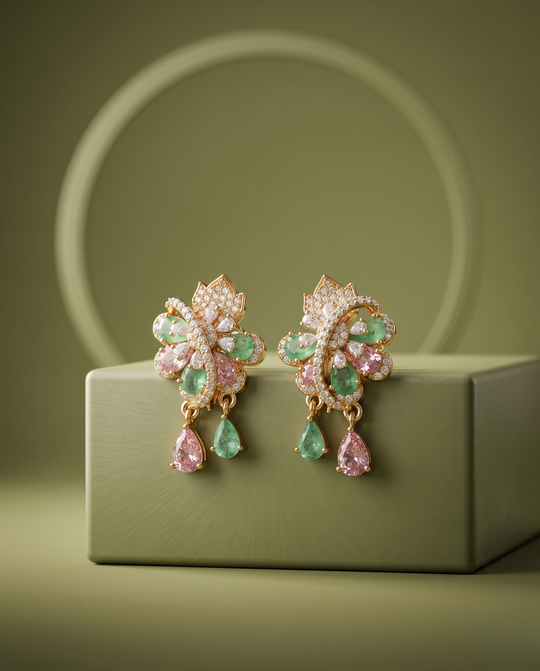 Mayurika Multicolor Floral Drop Earrings | Elegant CZ Party Wear Earrings