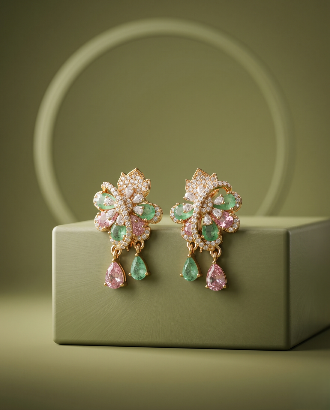 Mayurika Multicolor Floral Drop Earrings | Elegant CZ Party Wear Earrings