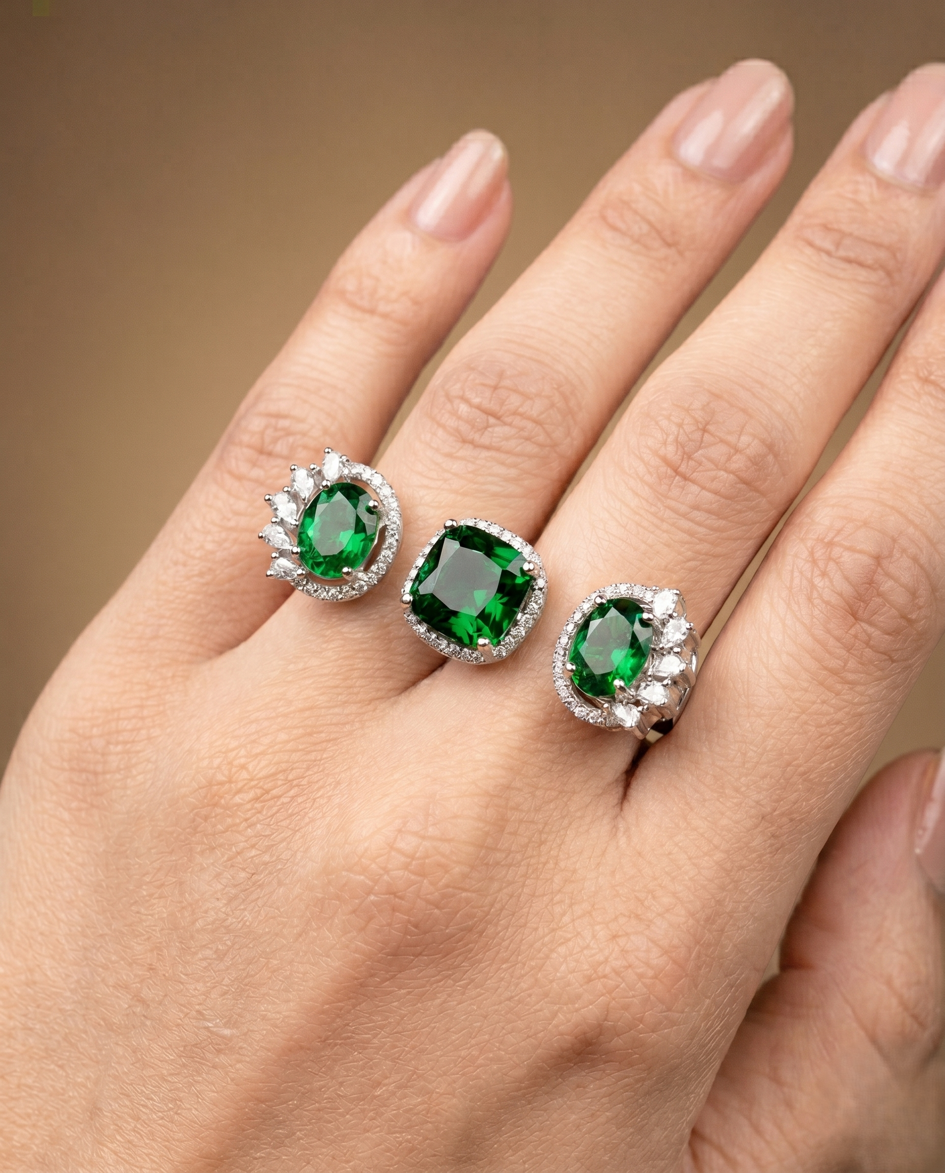 Meher Luxe Stone Adjustable Ring Trio – Elegant Crystal Statement Rings