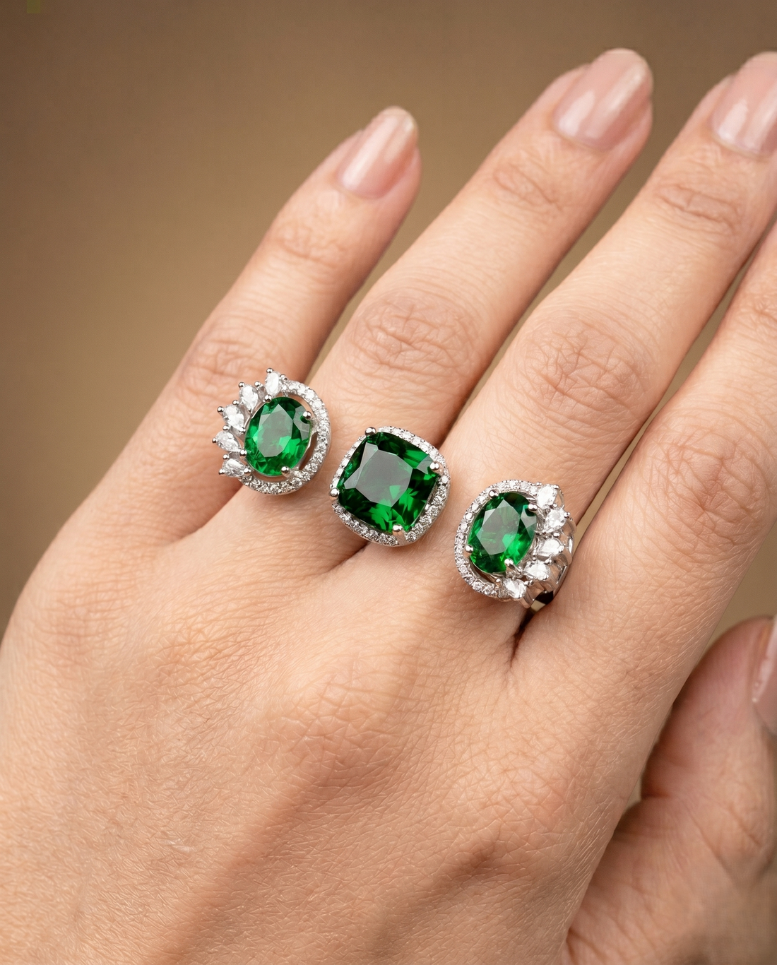 Meher Luxe Stone Adjustable Ring Trio – Elegant Crystal Statement Rings