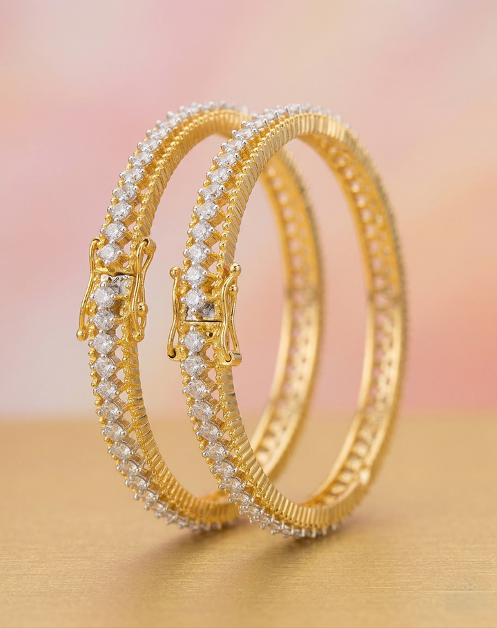 Openable Premium Diamond Look Bangles in Gold Tone (Pair)