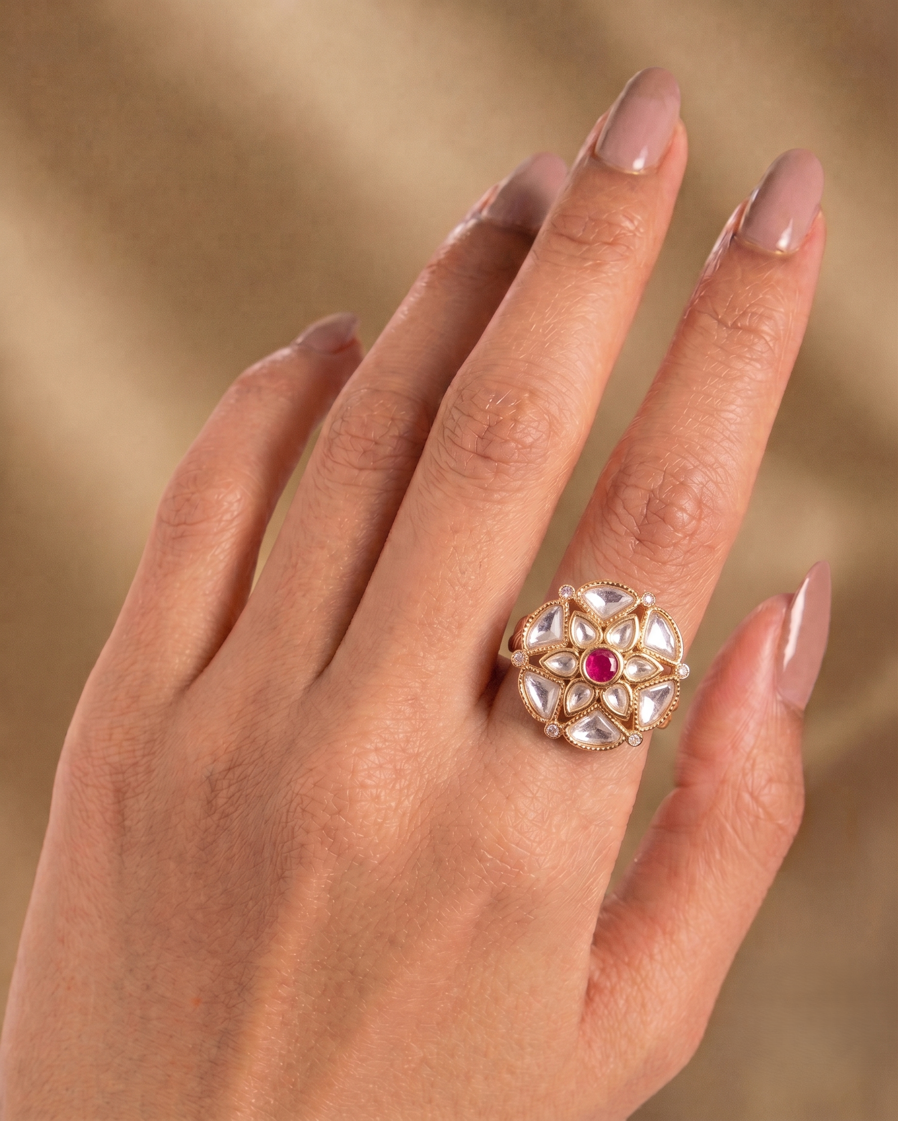Meherika Emerald Kundan Statement Ring
