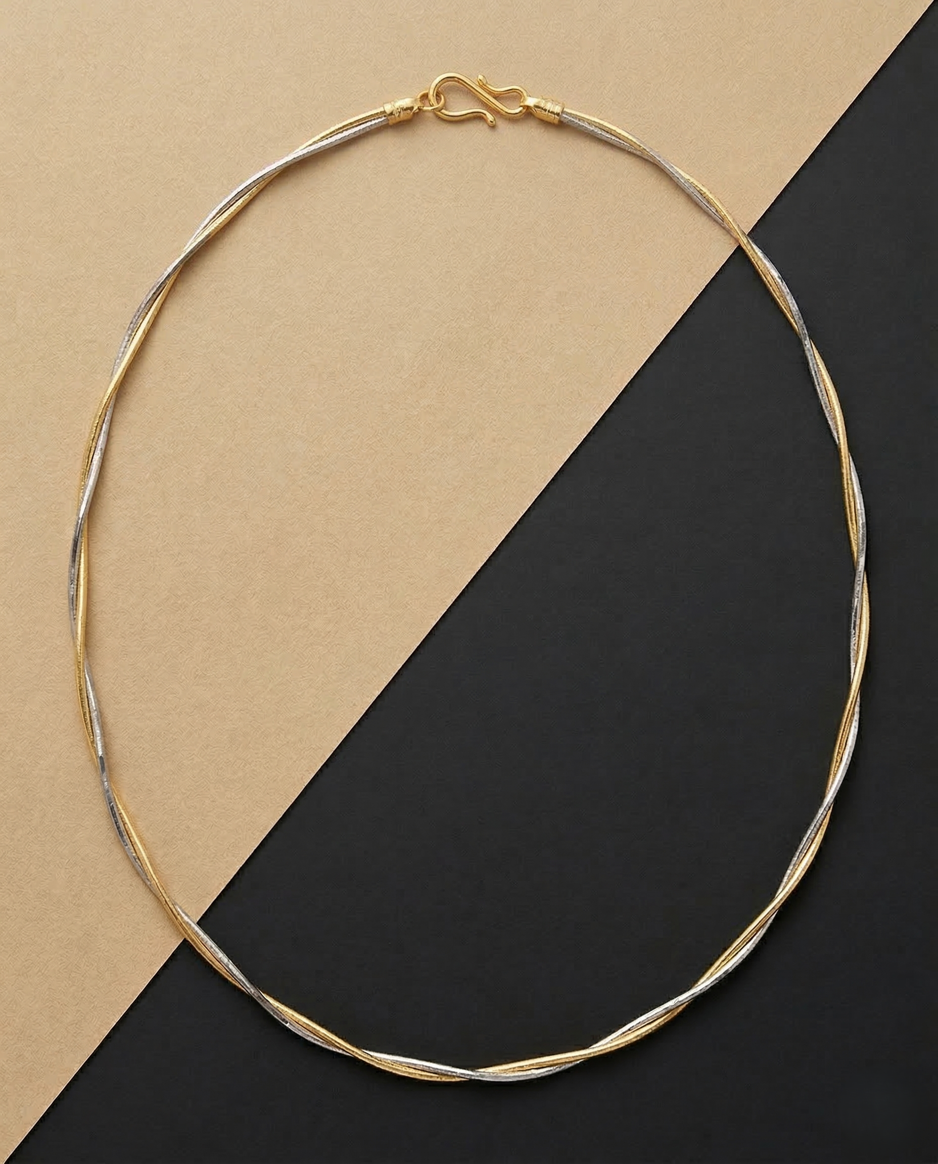 2 Liner Twisted Gold Silver Hasli Chain Necklace