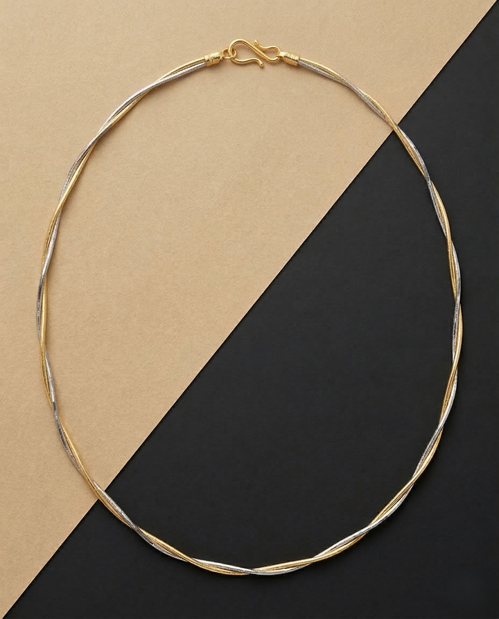 2 Liner Twisted Gold Silver Hasli Chain Necklace