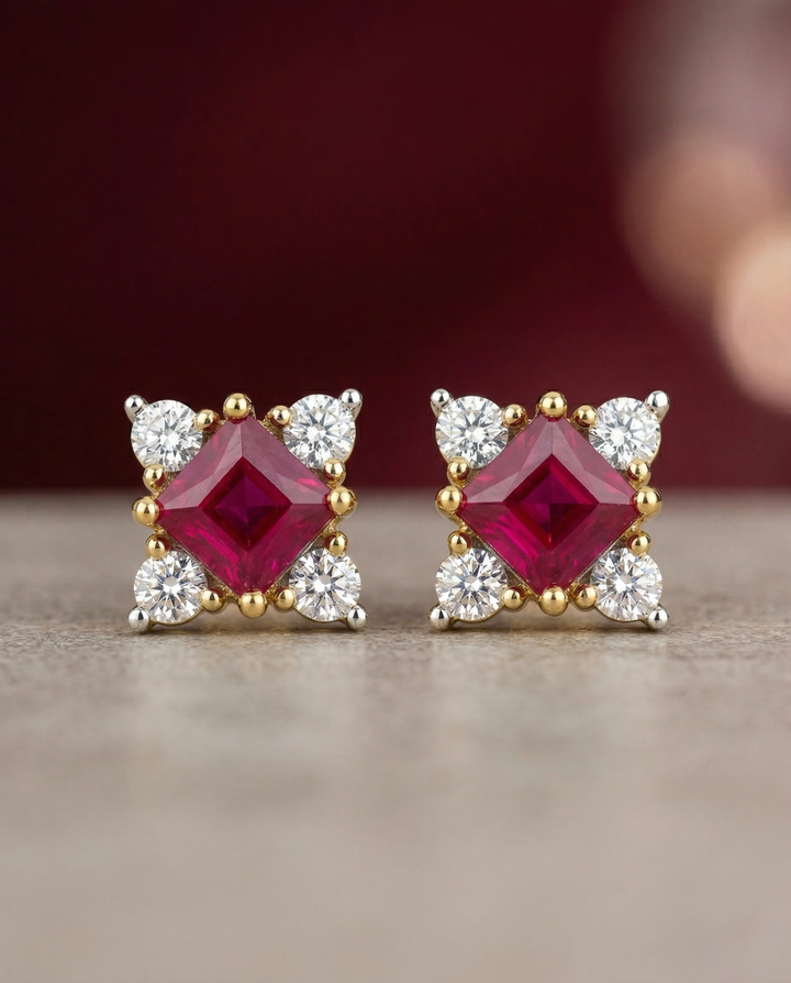Premium Royal Square Studs – Gold Polish Diamond Stone Earrings