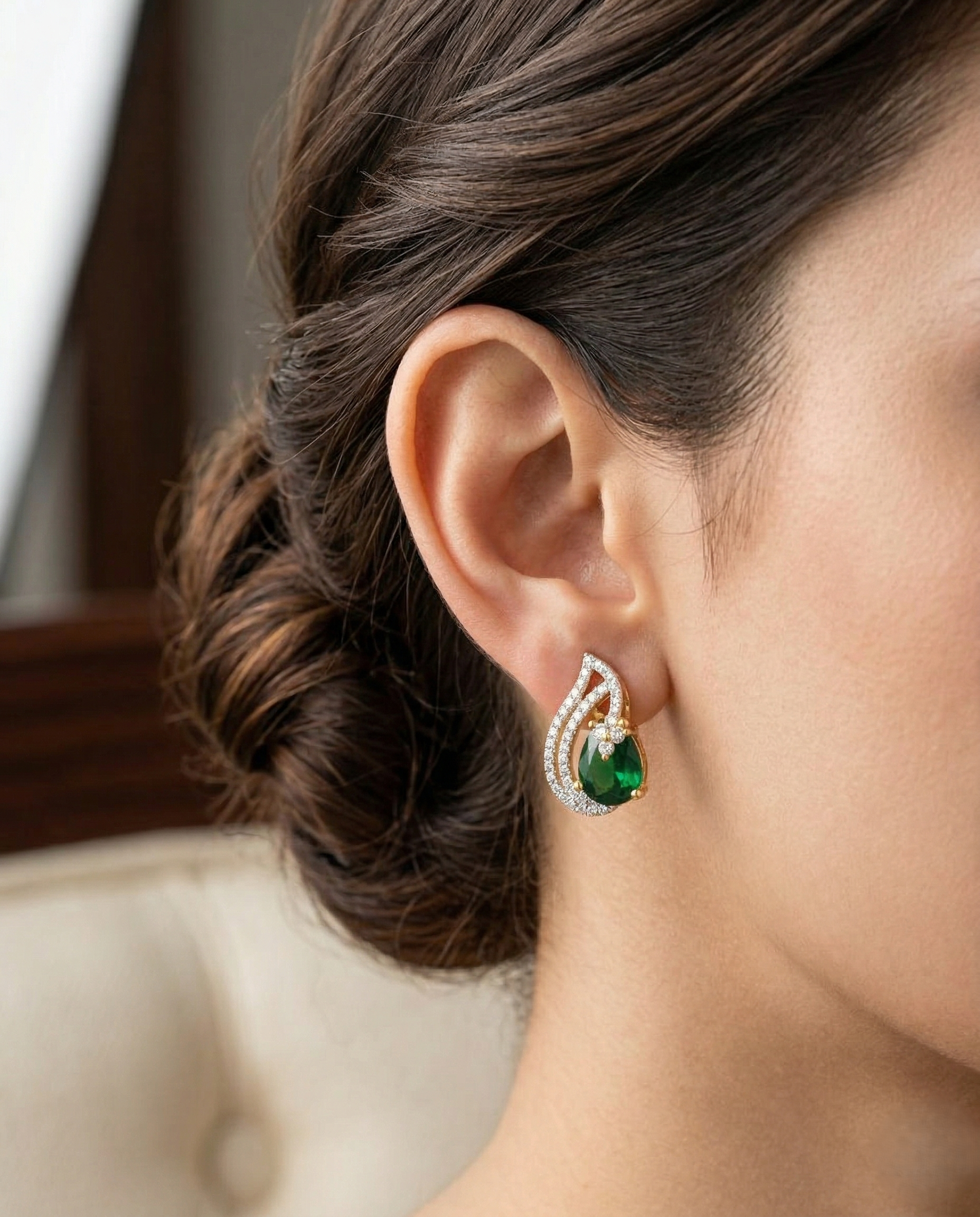Premium Teardrop Diamond Aura Earrings for Women | Ruby, Emerald, Sapphire & Crystal Party Wear Earrings