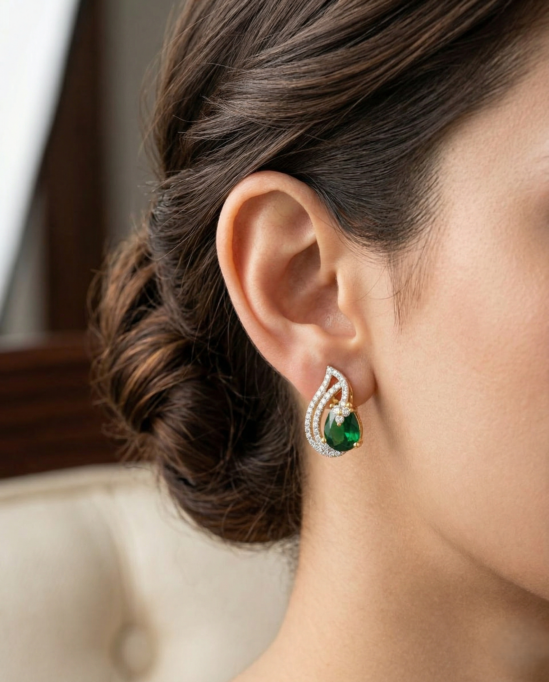 Premium Teardrop Diamond Aura Earrings for Women | Ruby, Emerald, Sapphire & Crystal Party Wear Earrings