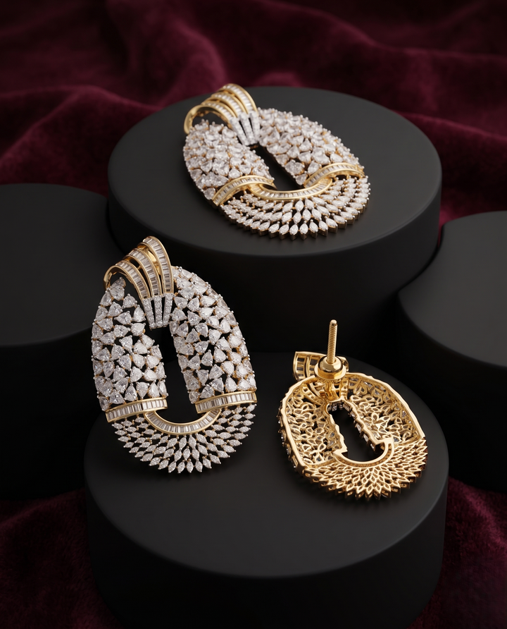 Zarvisha Diamond Pendant Set with Screw Back Earrings