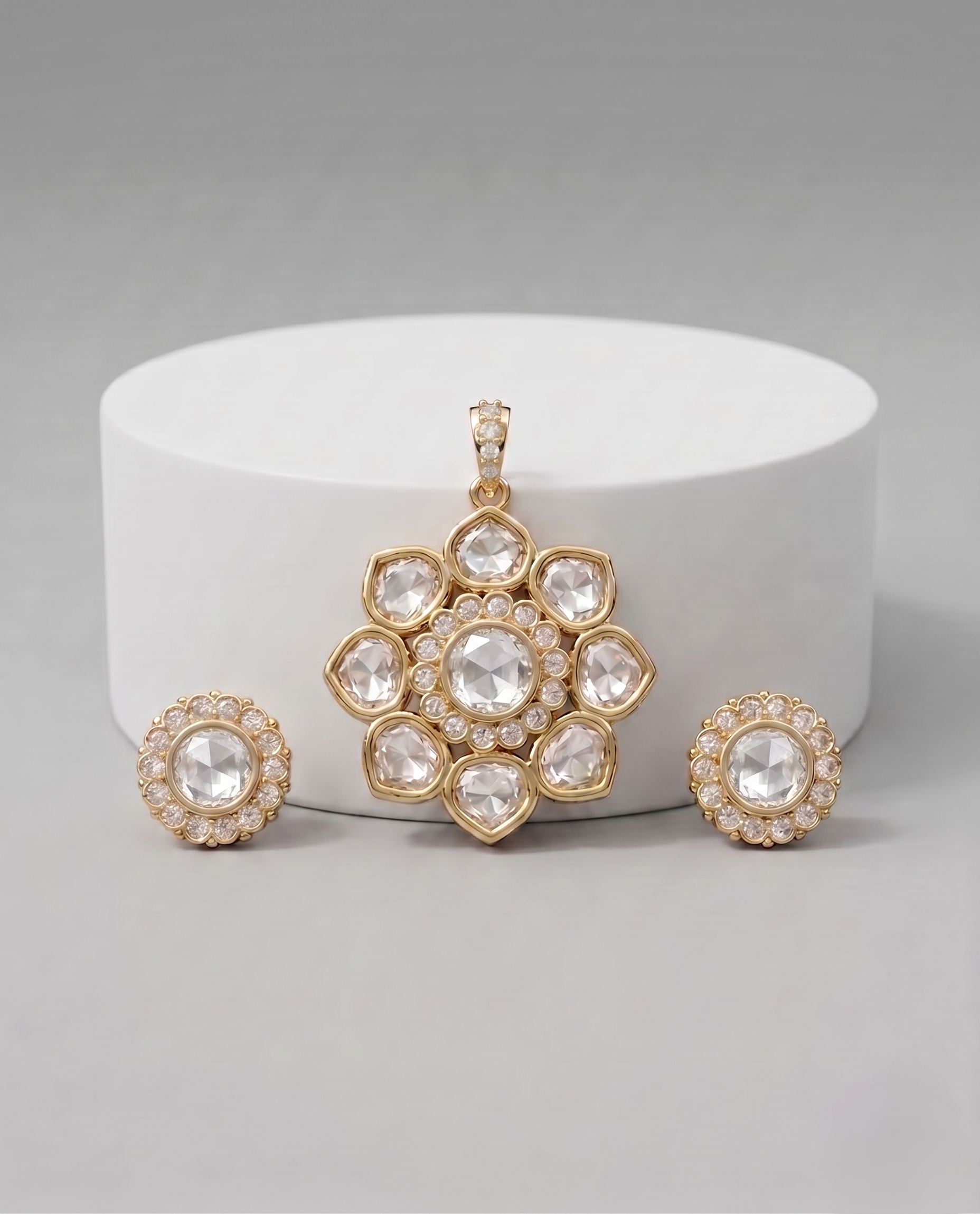 Noorpushp Kundan Pendant Set with Stud Earrings  Floral Jewellery Set