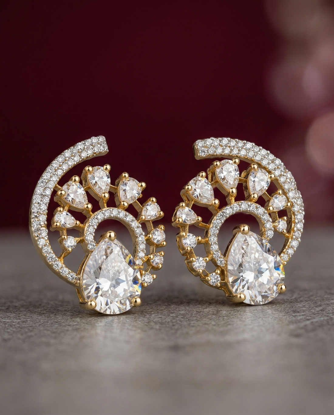 Premium Regal Spiral Drops – Gold Polish Diamond Statement Earrings