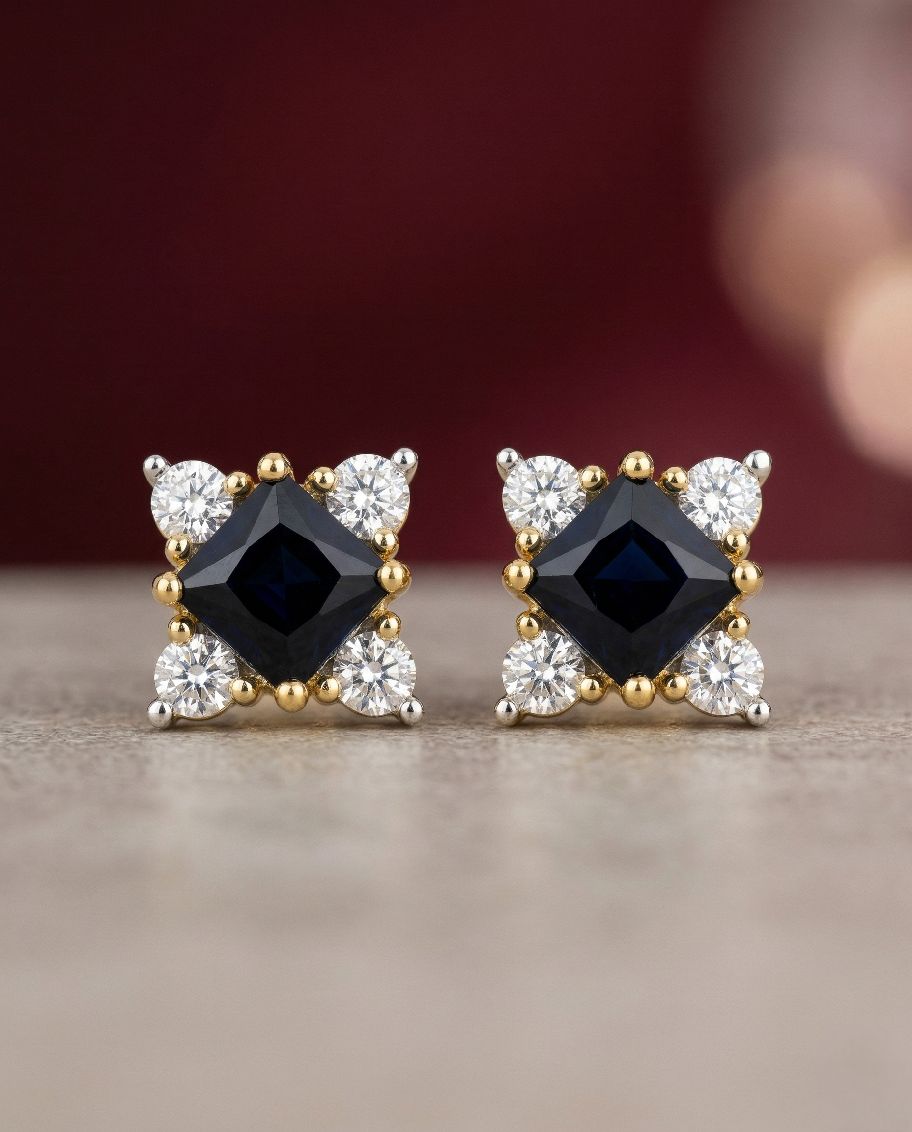 Premium Royal Square Studs – Gold Polish Diamond Stone Earrings