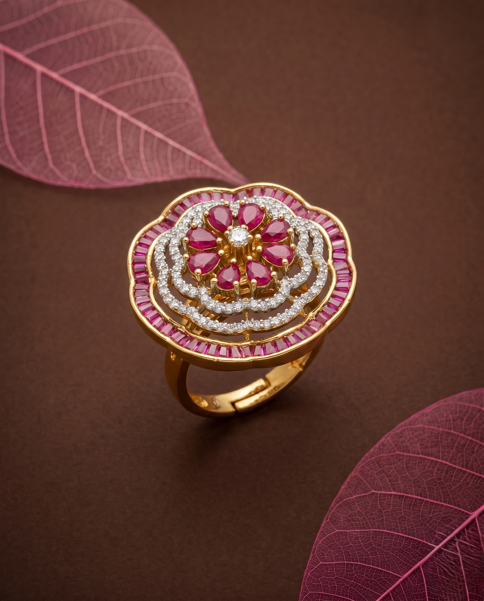 Zariya Royale Adjustable Ruby Stone Ring for Women