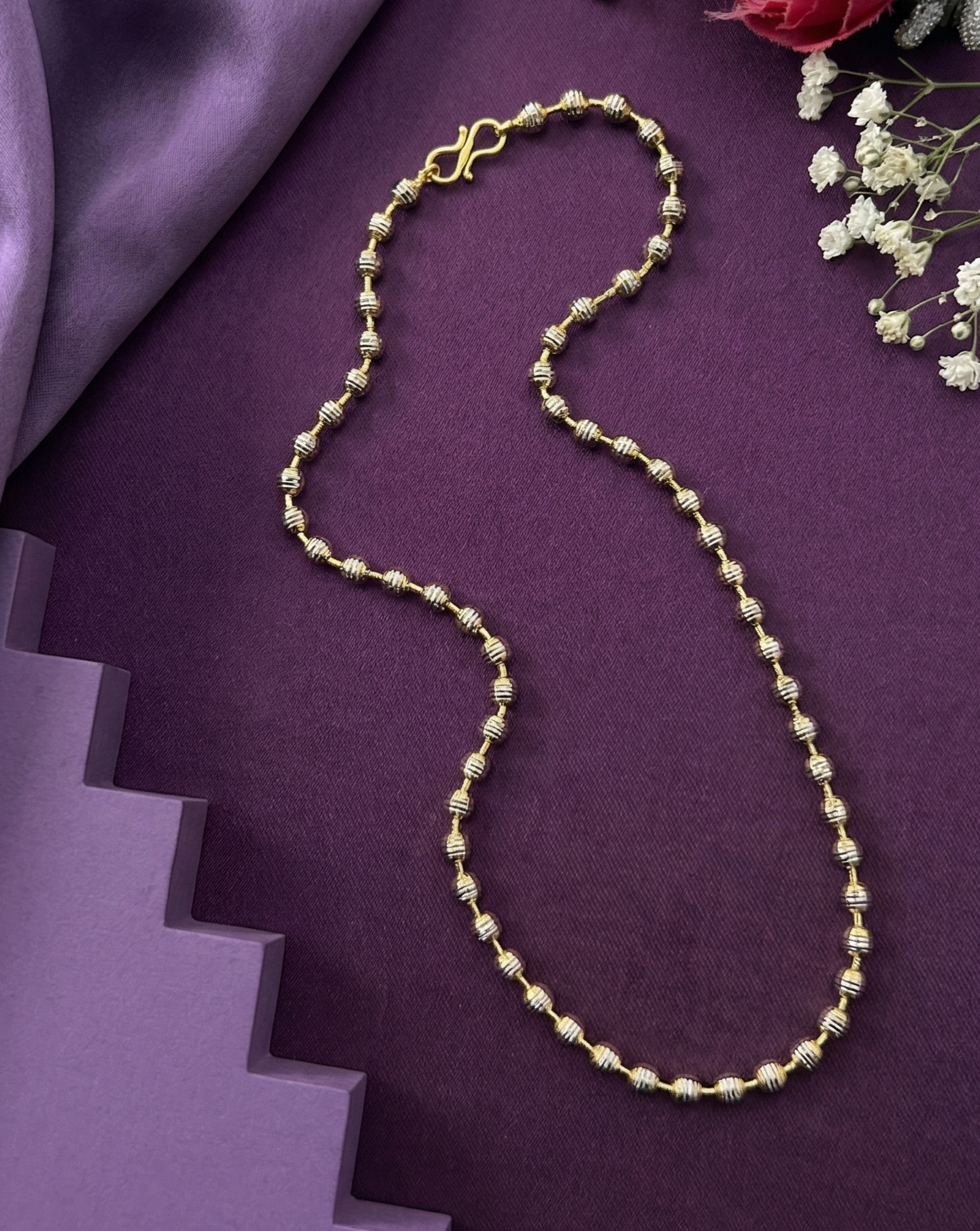 Italian Dual Tone Beaded Chain Necklace for Women | Premium Daily Wear Jewelry