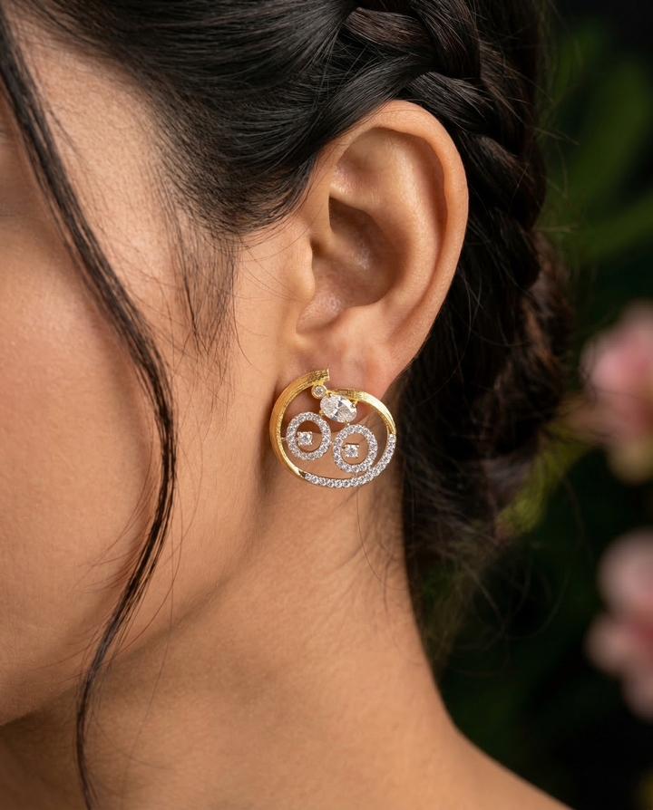 Screw Back (Pench) Swirl Design Stud Earrings Premium Gold Plated for Women
