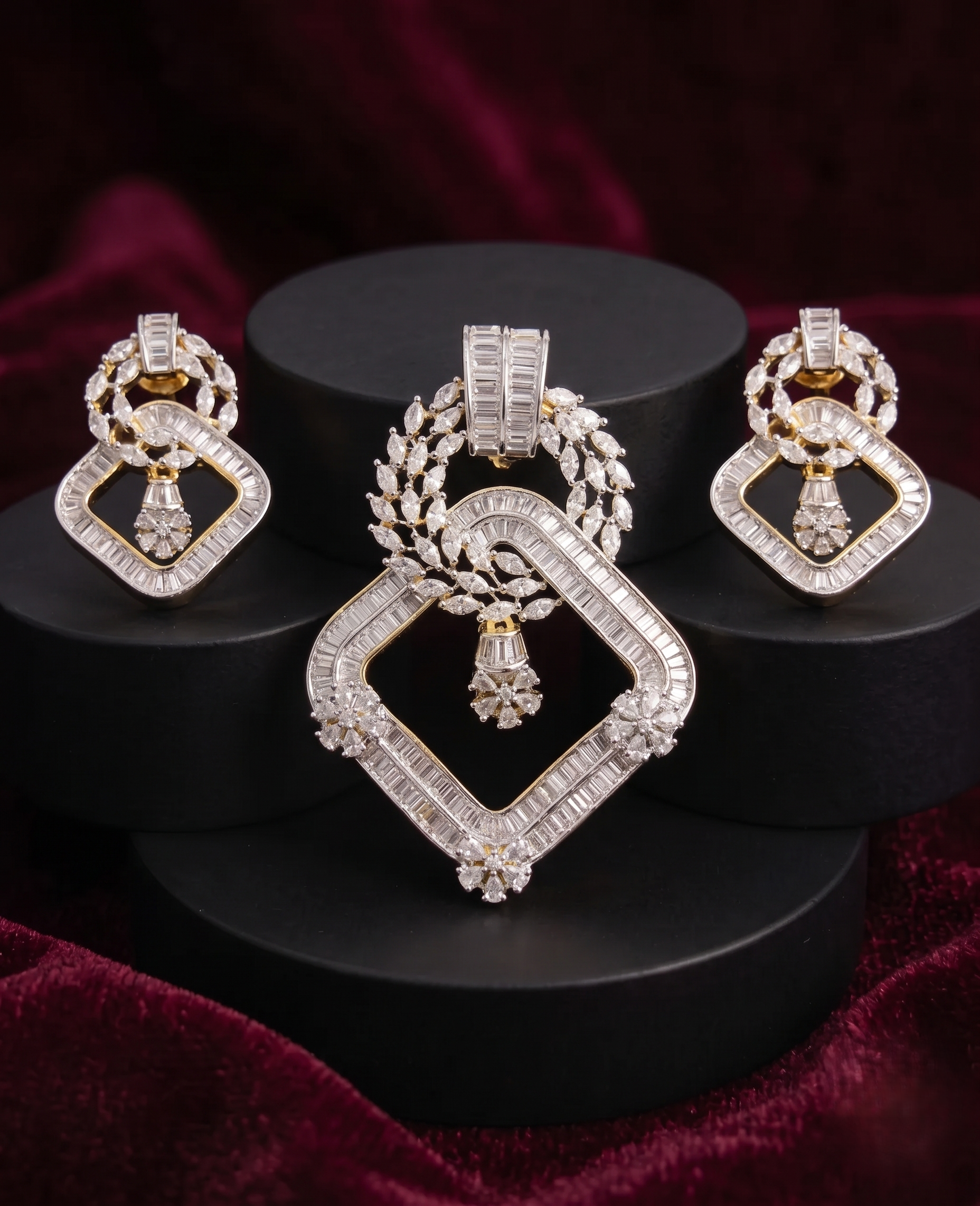 Aaranya Luxe Geometric Pendent &Screw Back Earrings Pendent Set for Women