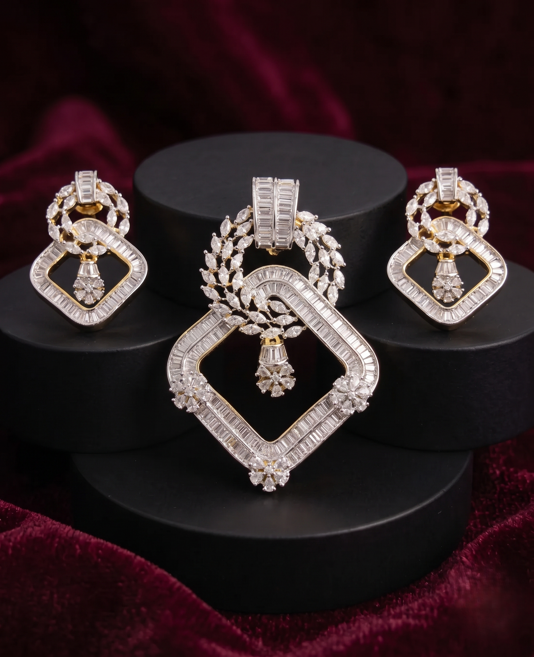 Aaranya Luxe Geometric Pendent &Screw Back Earrings Pendent Set for Women