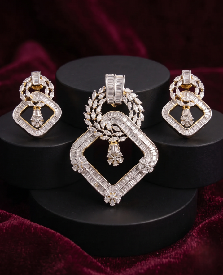 Aaranya Luxe Geometric Pendent &Screw Back Earrings Pendent Set for Women