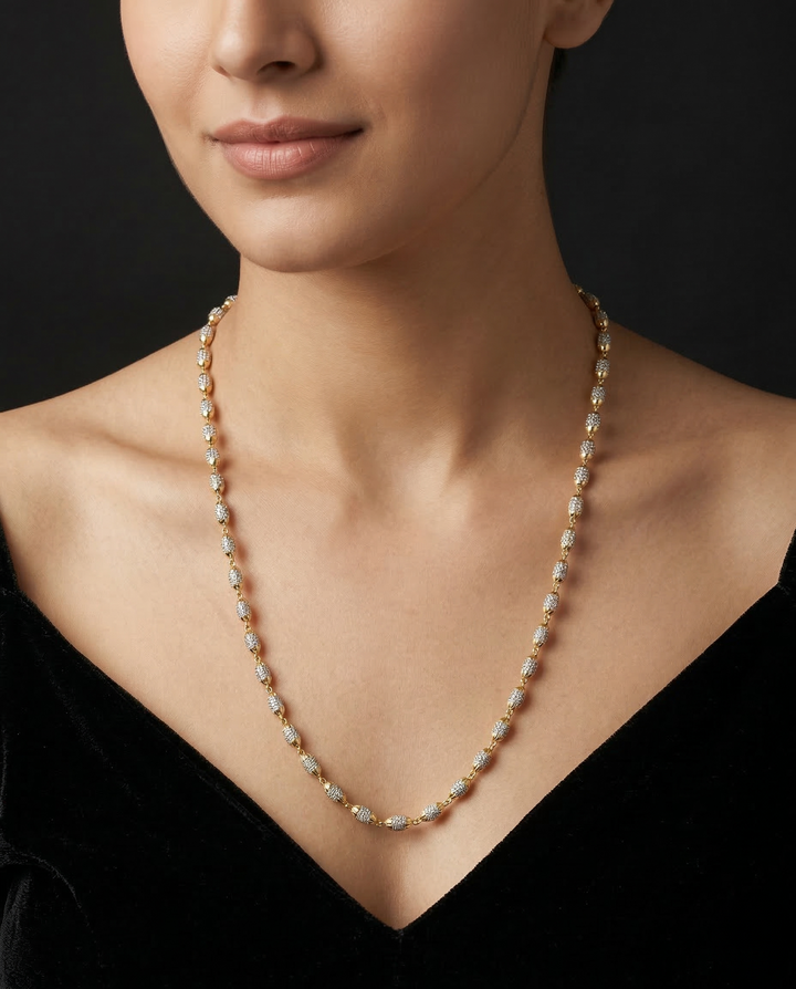 Premium Italian Two Tone Oval Beaded Chain Necklace Gold Silver Finish