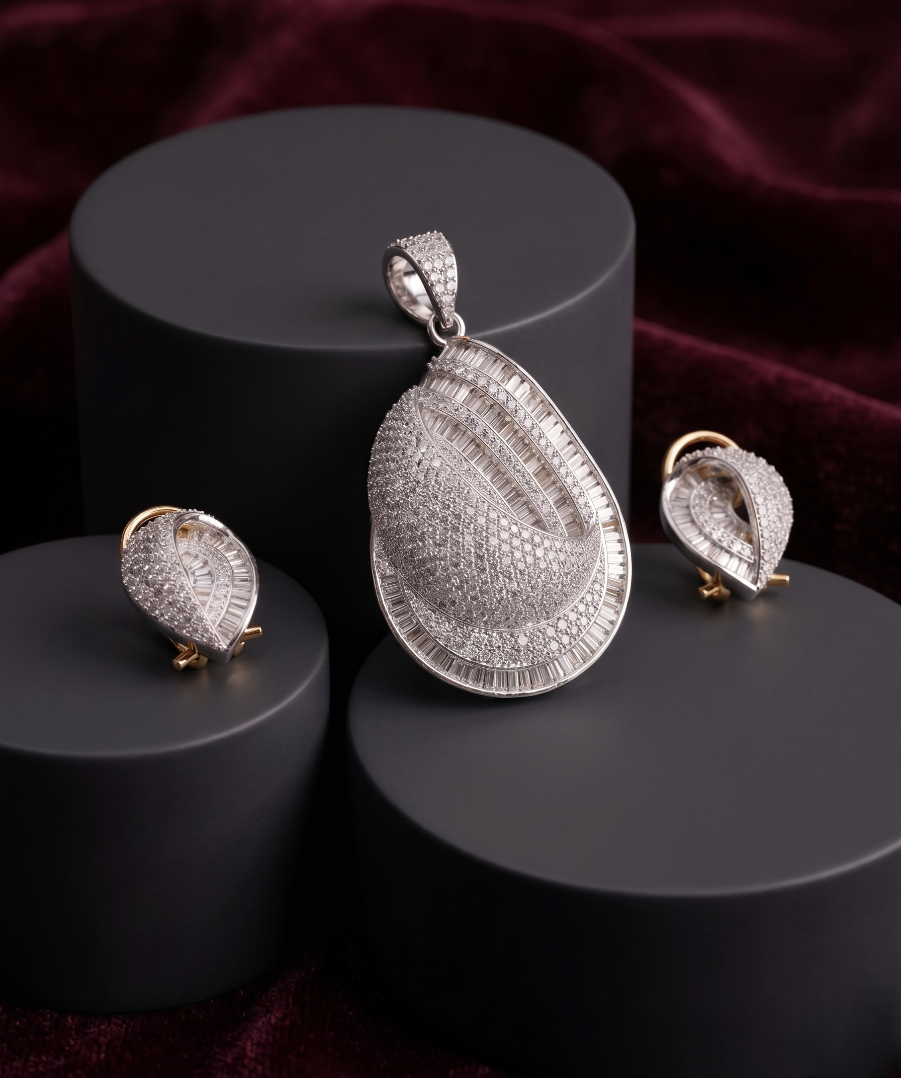Meherza Luxury Diamond Pendant Set with Elegant Earrings