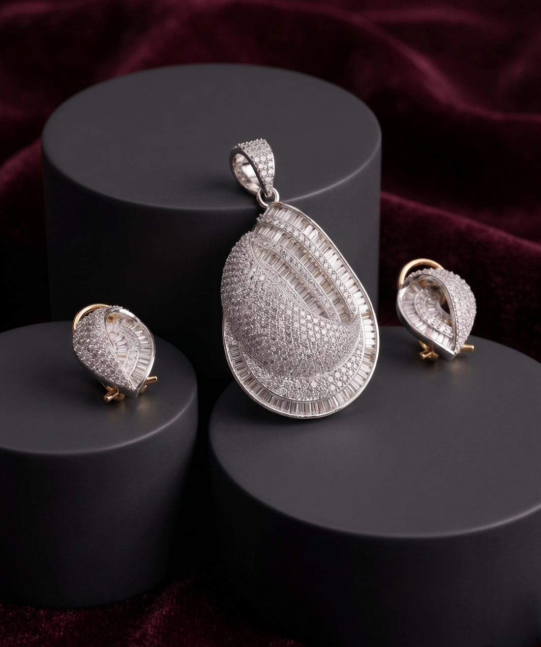 Meherza Luxury Diamond Pendant Set with Elegant Earrings