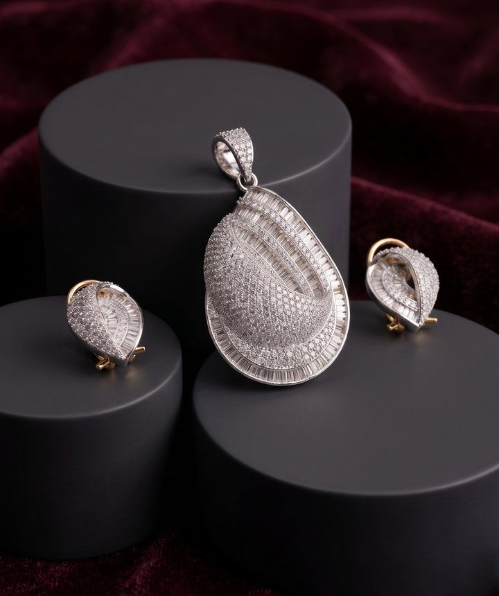 Meherza Luxury Diamond Pendant Set with Elegant Earrings