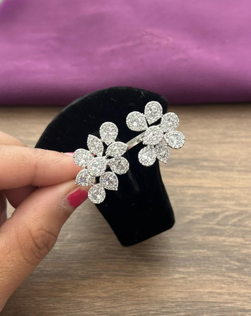 Floral Two Finger Adjustable Ring for Women – Gold & Silver Finish