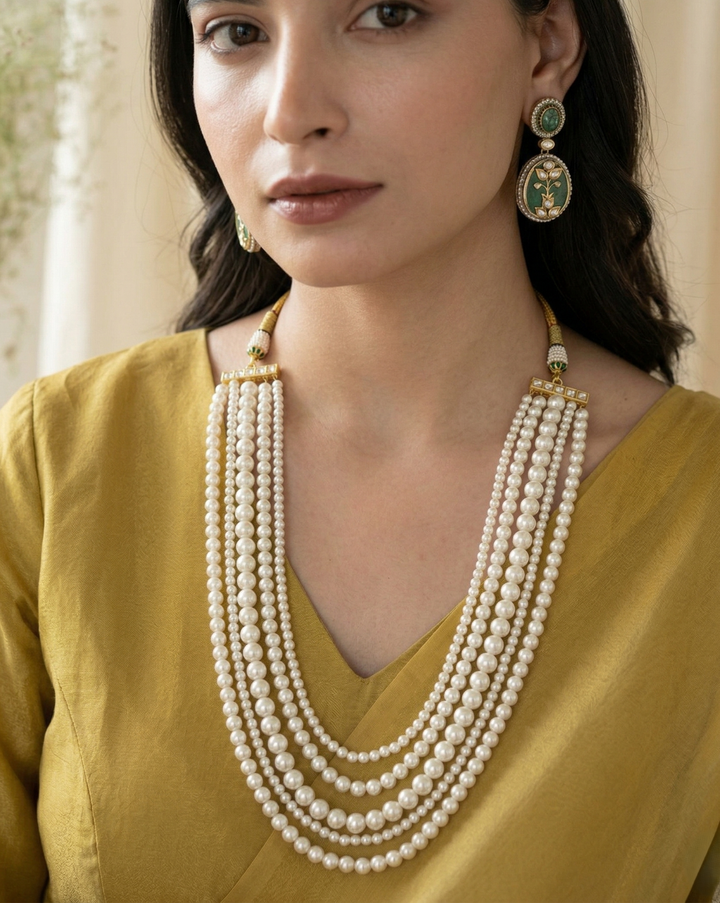 Premium Panchlada Haar Multi Layer Pearl Necklace (Muthyala Haram / Rani Haar)