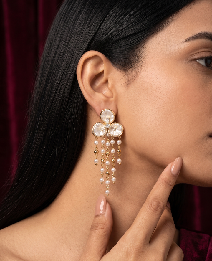 Aabira Pearl Blossom Drop Earrings