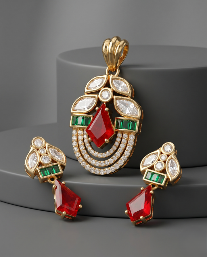 Marakata Grace Pendant Set – Emerald Green Stone Designer Jewellery Set