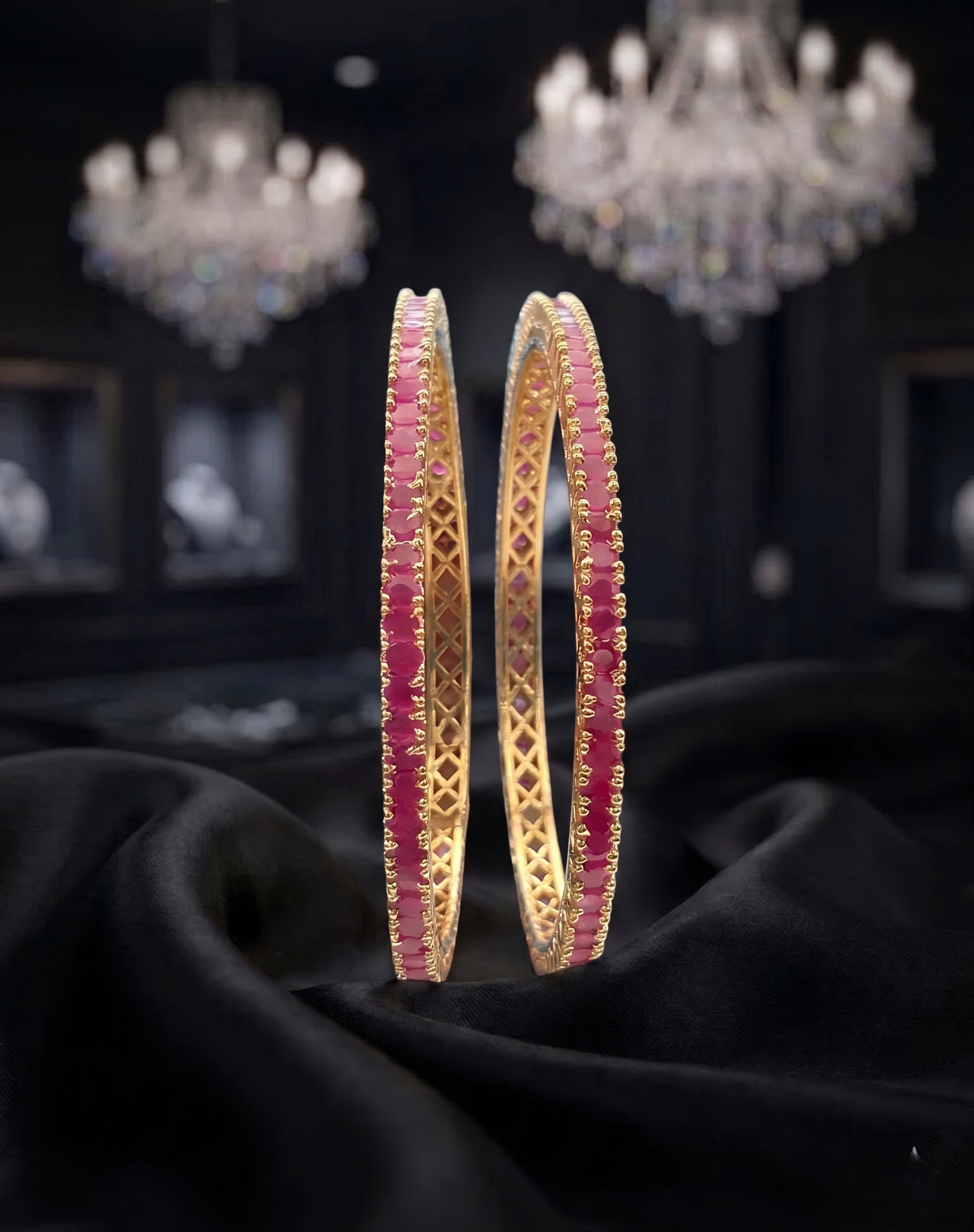 Ruby Stone Bangles for Women | Gold Plated Designer Bangles Set ( pack of 2)