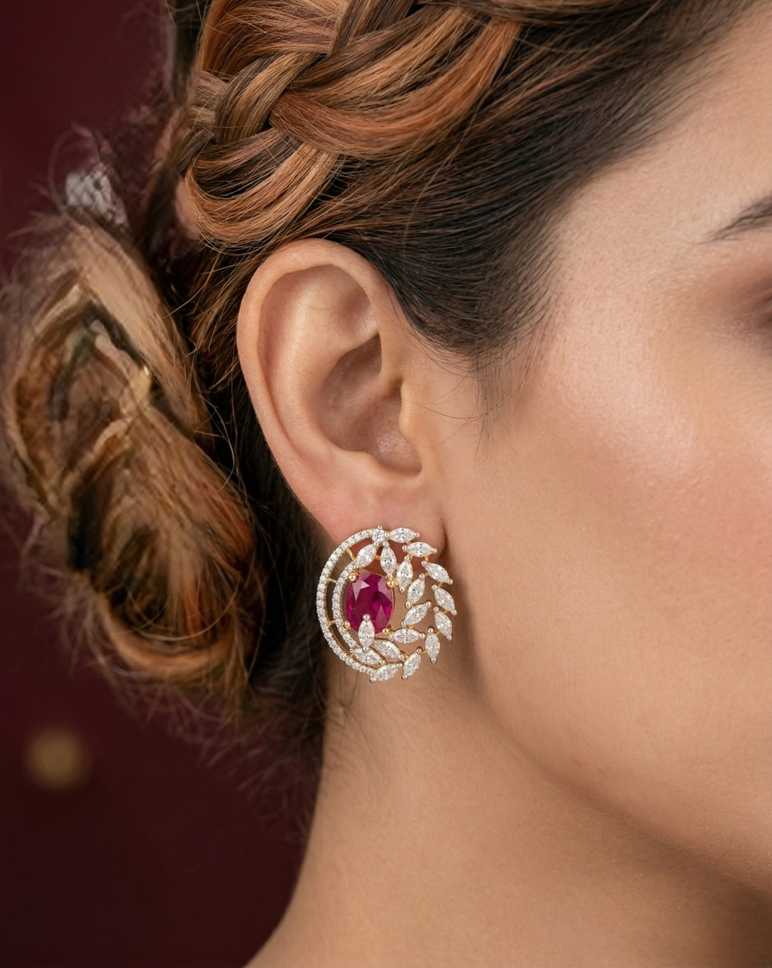 Premium Royal Vine Halo Earrings – Gold Polish Diamond Statement Design