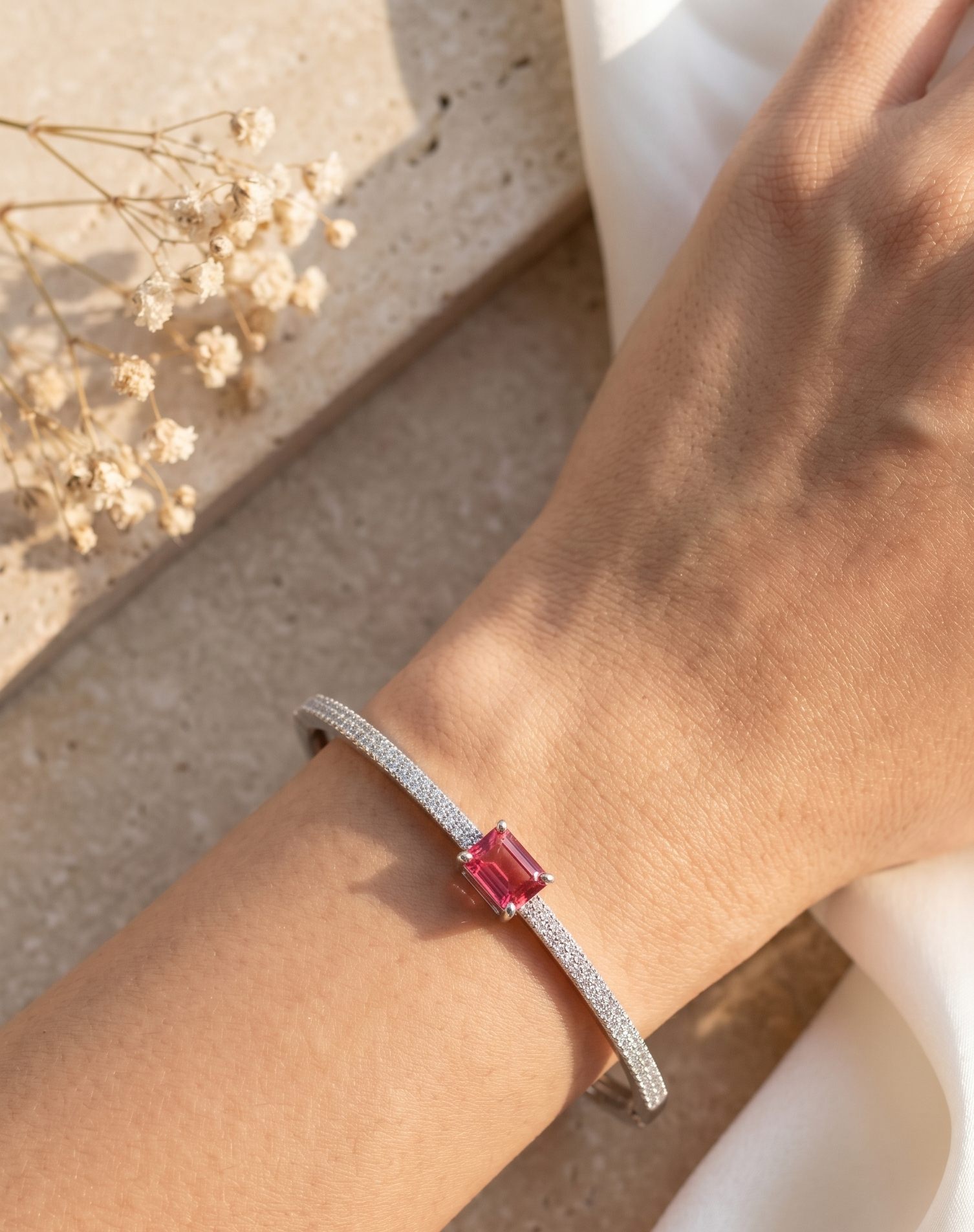 Minimal Openable Square Diamond Bracelet for Women | Silver Polish American Diamond Kada | Size 2.4 & 2.6