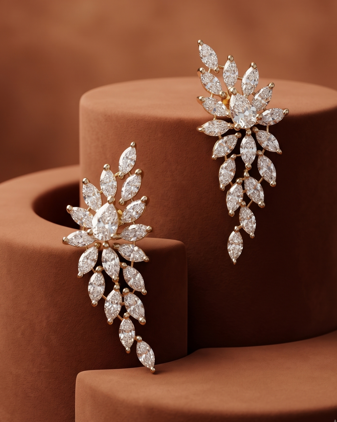 Premium Celestia Leaf Drops – Gold & Silver Polish Diamond  Earrings