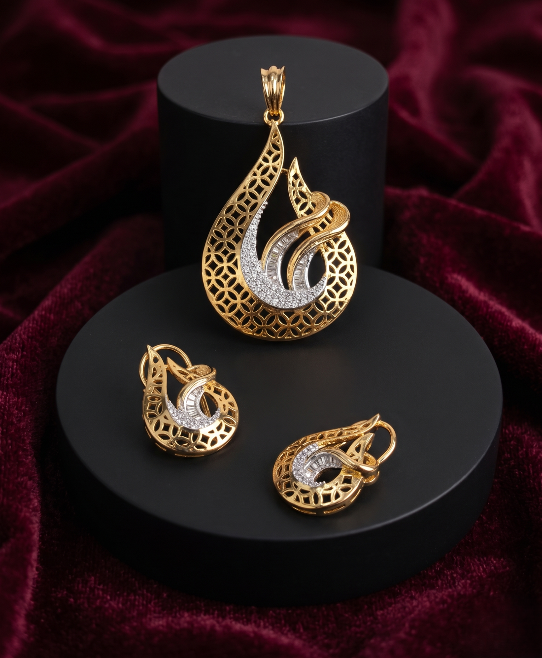Mayurrekha Pendant Set Gold Finish Designer Earrings & Pendant Set