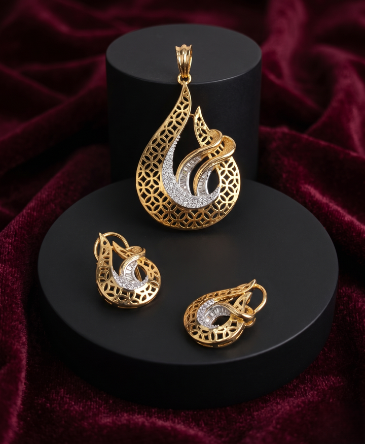 Mayurrekha Pendant Set Gold Finish Designer Earrings & Pendant Set